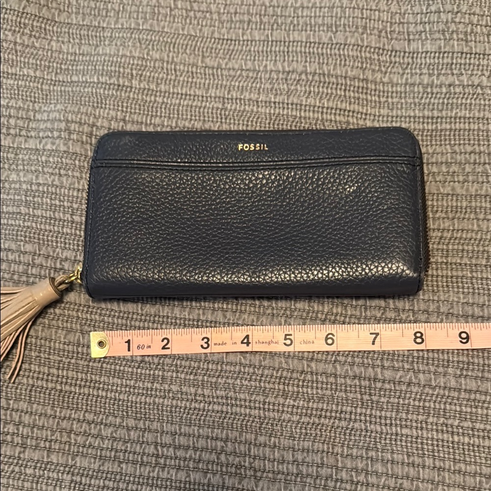 Fossil Dark Blue Leather Wallet with Tassel